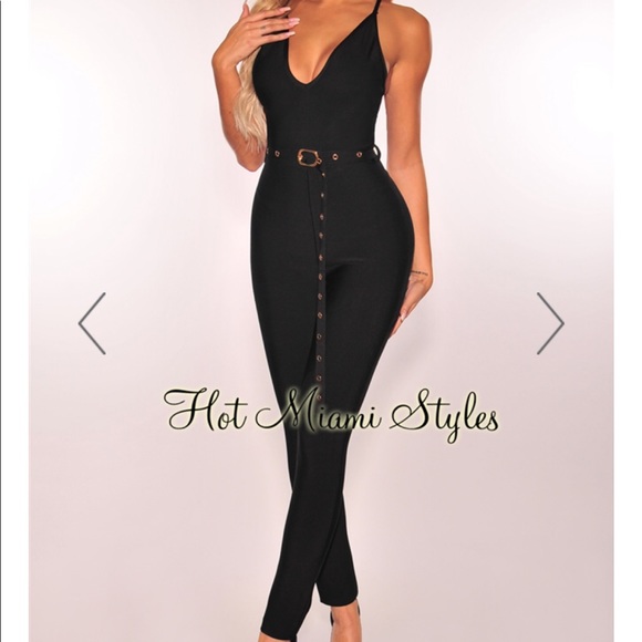 Hot Miami Styles Pants - Black bandage jumpsuit